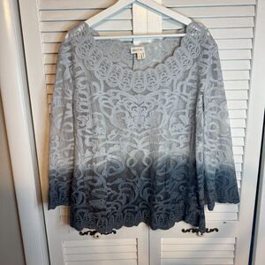 ANTHROPOLOGIE MEADOW RUE LACE‎ OMBRE FESTIVAL BOHO INDIE 3/4 SLEEVE TOP SZ XL
